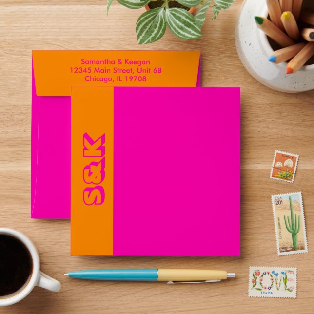 Enveloppe Vibrant rose chaud et orange monogramme personnali (Desk)