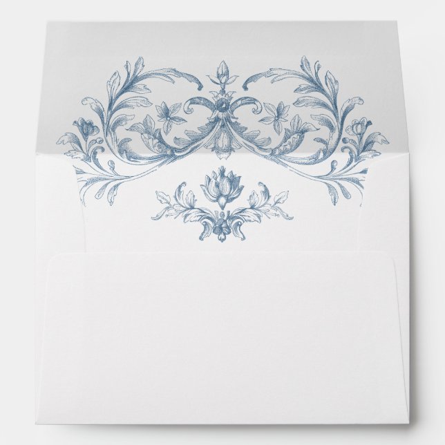 Enveloppe Victorien Ornate Grace Floral Dusty Mariage bleu (Dos (Bas))
