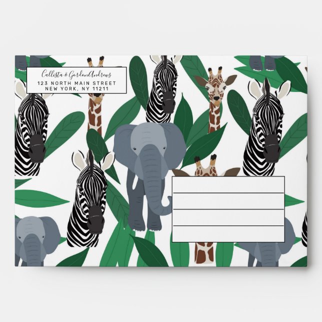 Enveloppe Vierge Zebra Elephant Giraffe Safari Animals (Devant)
