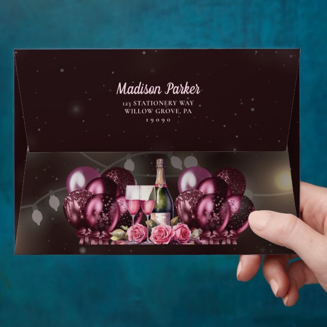 Enveloppe Vin magenta Floral Adulte Anniversaire (Hand)