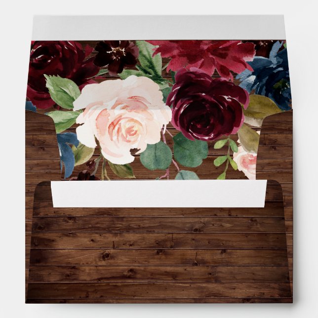 Enveloppe Vin rouge rustique Fleurs Bourgogne Mariage V2 (Dos (Bas))