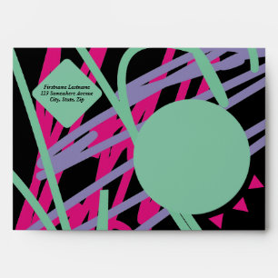 Enveloppe Vintage 80s Black Aqua bleu rose violet Girly Art