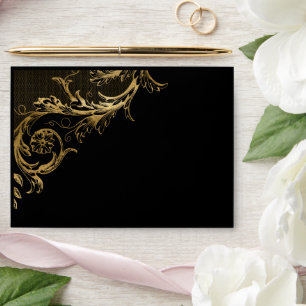 Enveloppe Vintage Black Gold Mariage damassé Adresse de reto