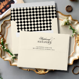 Enveloppe Vintage Black Ivory Checkered Old Money Wedding