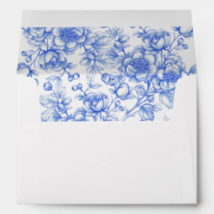Enveloppe Vintage Blue Chinoiserie Floral Mariage