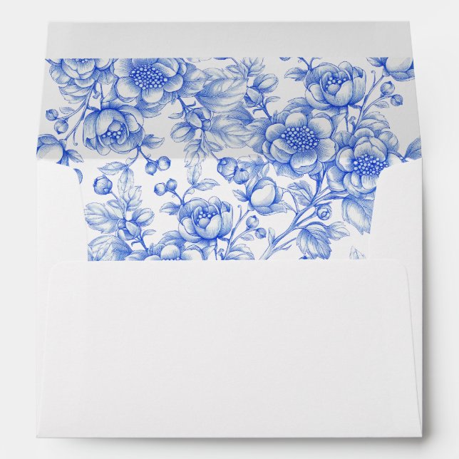 Enveloppe Vintage Blue Chinoiserie Floral Mariage (Dos (Bas))