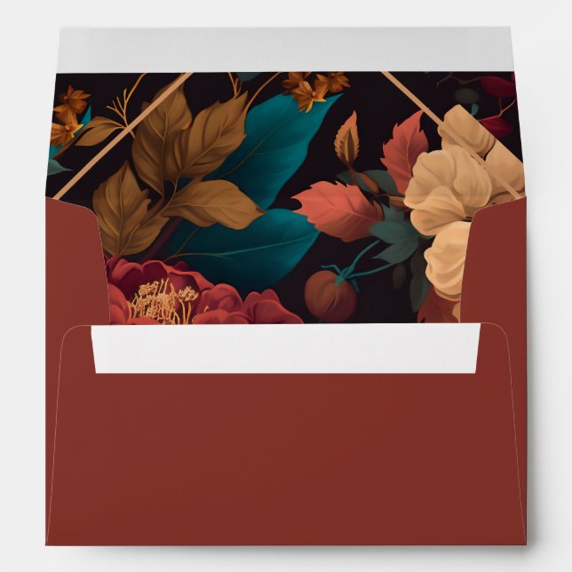 Enveloppe Vintage Bourgogne Dark Botanical Floral Mariage (Dos (Bas))