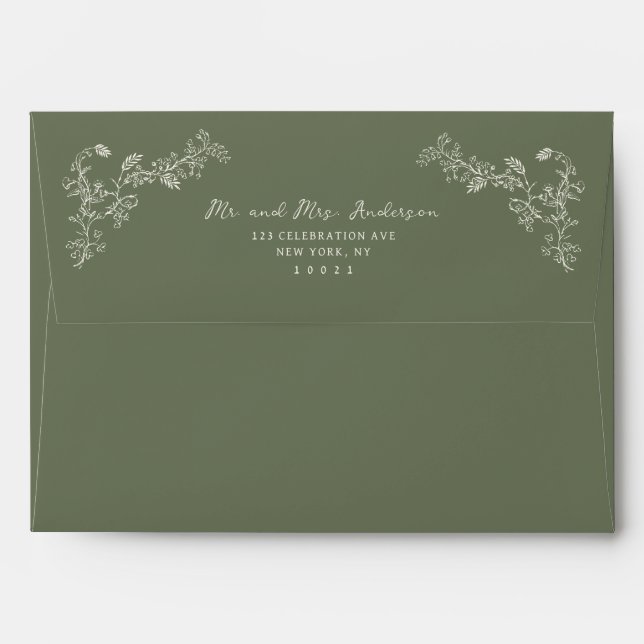 Enveloppe Vintage Chinoiserie Sage Green Mariage (Dos (Haut rabat))