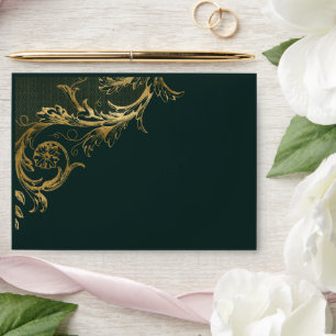 Enveloppe Vintage Emerald Green Floral Mariage damassé