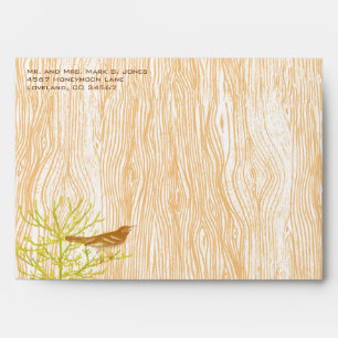 Enveloppe vintage en bois de grain Arbre d'oiseaux