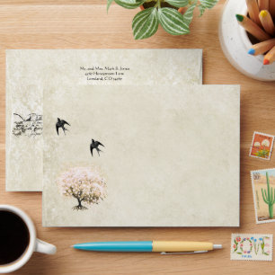 Enveloppe vintage en forme de feuille de coeur ros