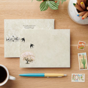 Enveloppe vintage en forme de feuille de coeur ros