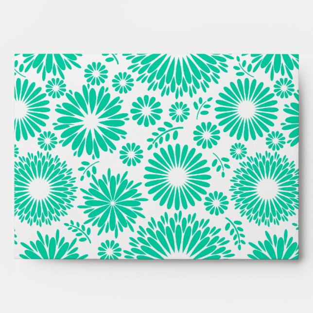 Enveloppe vintage florale turquoise (Devant)