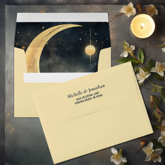 Enveloppe Vintage Lune, soleil et étoiles Mariage céleste