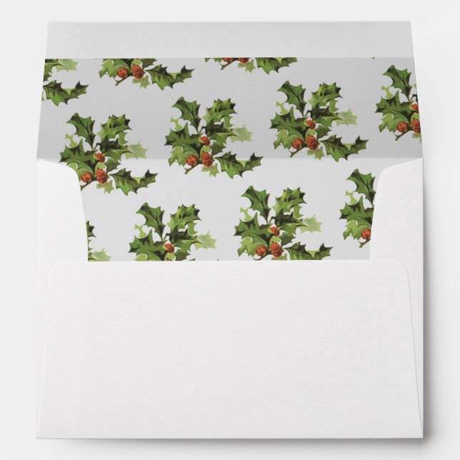 Enveloppe Vintage Noël Holly Mistletoe Lined (Dos (Bas))