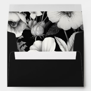 Enveloppe Vintage noir blanc Botanique Mariage floral
