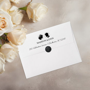 Enveloppe Vintage noir Mariage Silhouette avec typographie