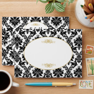 Enveloppe Vintage or, noir et blanc Mariage damassé