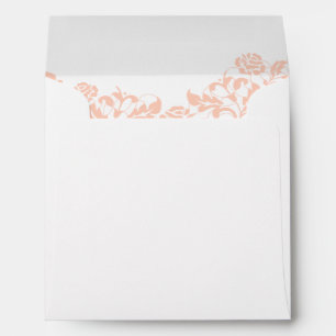Enveloppe Vintage Pêche Floral Rose Dentelle Carré Mariage