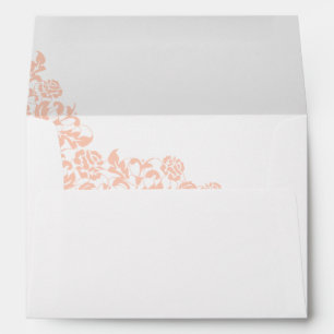Enveloppe Vintage Pêche Floral Rose Mariage dentelle
