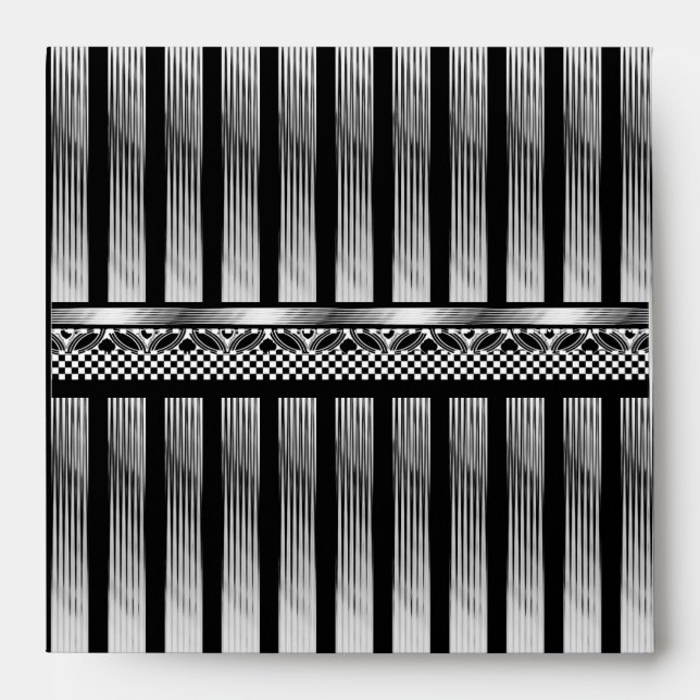 Enveloppe Vintage rétro Noir Argent Art Déco (Devant)