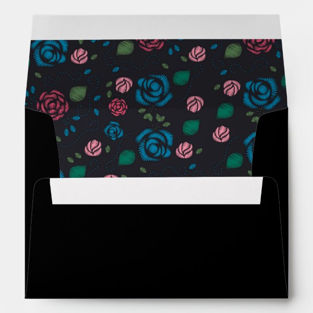 Enveloppe vintage rouge & bleu motif floral (Dos (Bas))