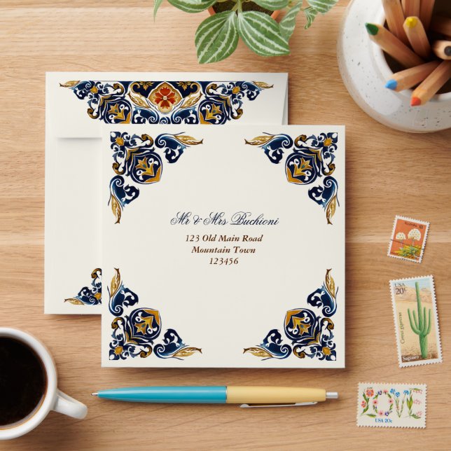 Enveloppe Vintage Talavera Azulejo tuiles bleues (Desk)