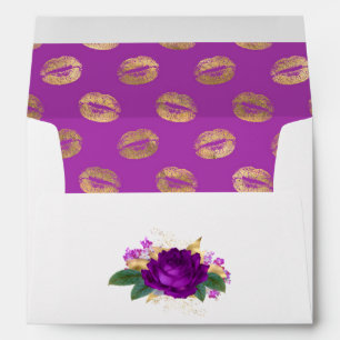Enveloppe Violet Royal et Fleurs Dorées