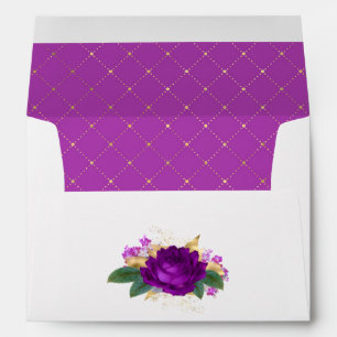 Enveloppe Violet Royal et Fleurs Dorées