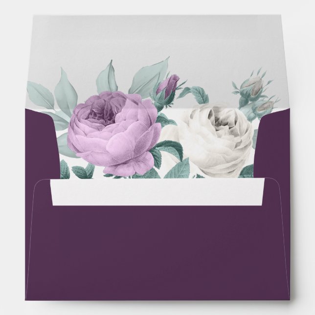 Enveloppe violette foncée avec pivoines (Dos (Bas))