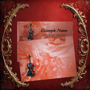 Enveloppe Violon noir gothique aux roses rouges