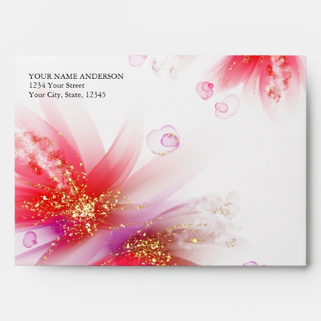 Enveloppe Vivid Scarlet Lilac Abstrait Floral (Devant)