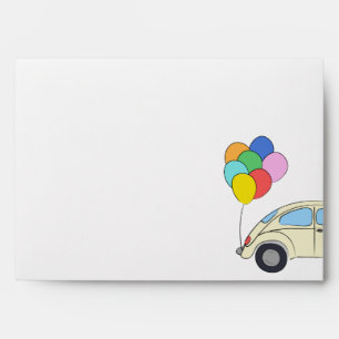 Enveloppe Voiture d'époque et ballons colorés dessinant l'