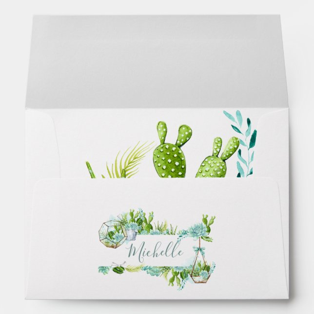 Enveloppe Watercolor Desert Cactus Baby shower Succulent (Dos (Bas))