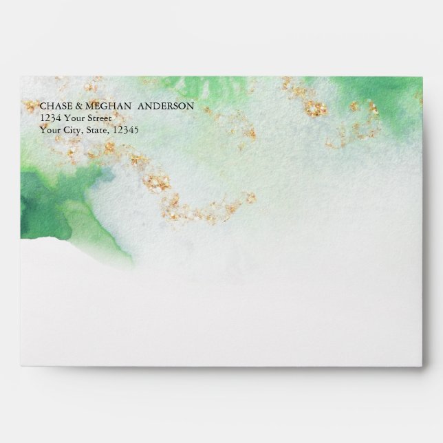 Enveloppe Watercolor Emerald Gold Geode JustCards™ (Devant)