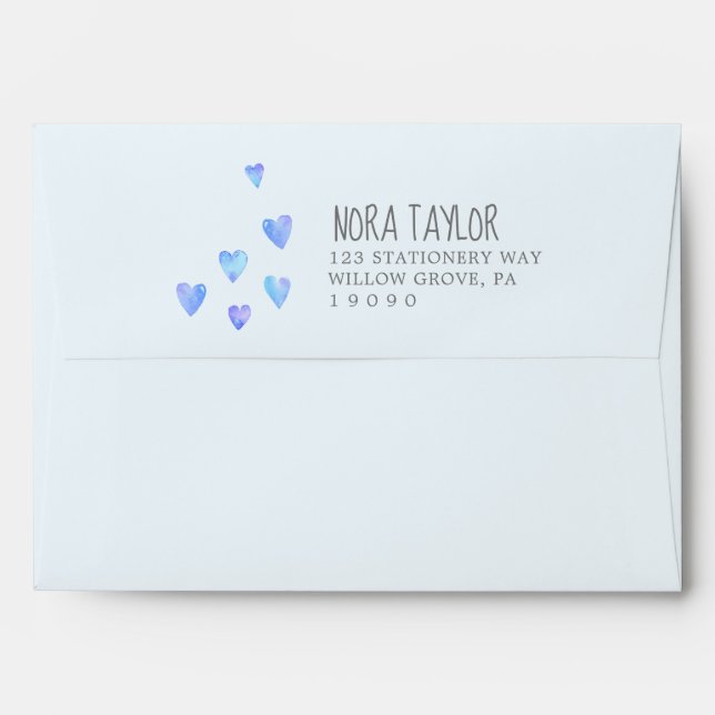 Enveloppe Watercolor Hearts Baby shower garçon (Dos (Haut rabat))