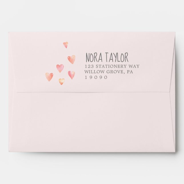 Enveloppe Watercolor Hearts Girl Baby shower (Dos (Haut rabat))