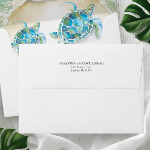 Enveloppe Watercolor Sea Turtle et Ocean Beach