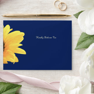 Enveloppe Watercolor Sunflowers dark blue Wedding