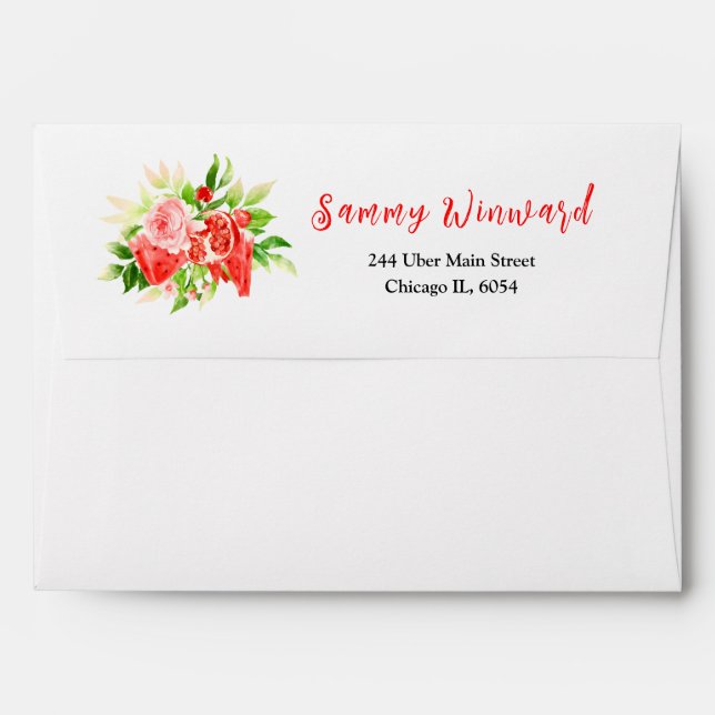 Enveloppe Watermelon and Pomegranate Bridal Shower (Dos (Haut rabat))