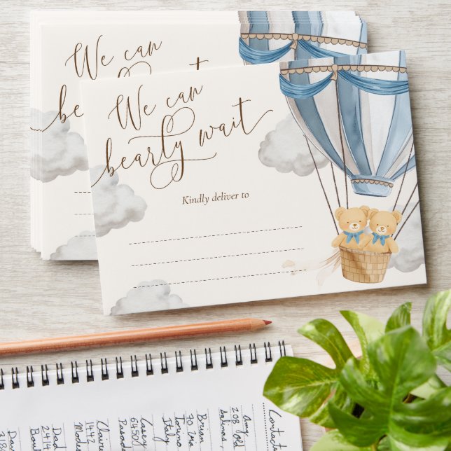 Enveloppe We Can Bearly Wait Teddy Bear Twins Baby Shower (Stacked)