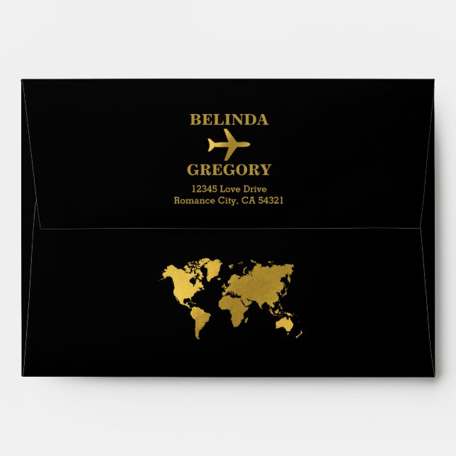 Enveloppe Wedding World Passport Black Gold Invite (Dos (Haut rabat))