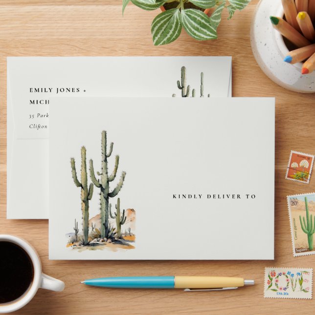 Enveloppe Western Boho Cactus Mariage du paysage du désert (Desk)