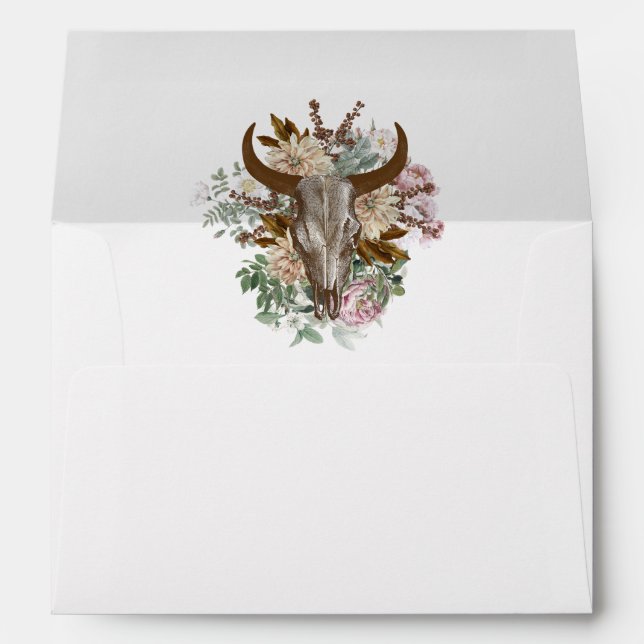 Enveloppe Western Country Cowboy Boho Cow Mariage crâne (Dos (Bas))