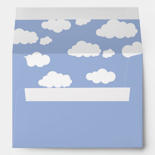 Enveloppe Whimsical Clouds Baby shower Party Blue Invitation (Dos (Bas))