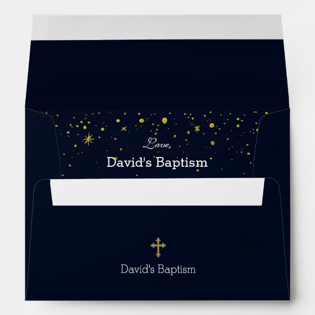 Enveloppe Whimsical Gold Starry Night Boy Baptême (Dos (Bas))