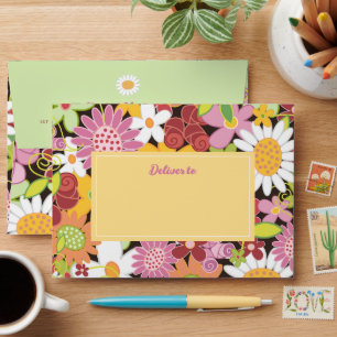 Enveloppe Whimsical Pastel rose Fleurs de Printemps Jardin C