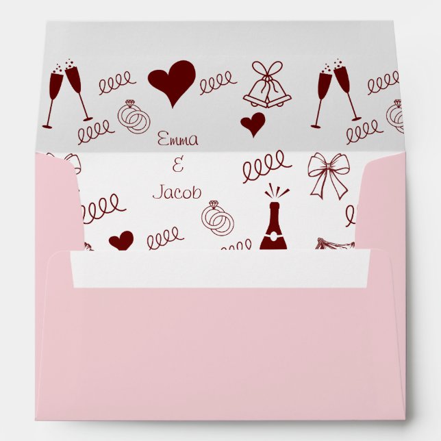 Enveloppe Whimsical Quirky Squiggles Mariage rose (Dos (Bas))