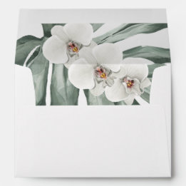 Enveloppe White Orchids Tropical avec adresse de retour