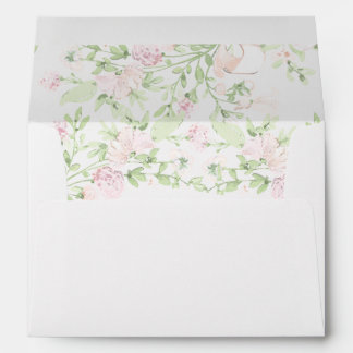 Enveloppe White w/ Pink & Green Watercolor Interior Wedding